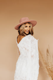 Boho Babe Wide Brim Felt Hat (Pink)