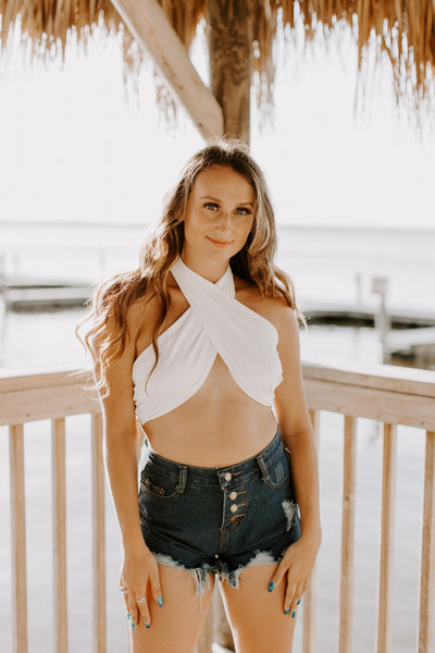 Wrap Me in White Halter Crop Top