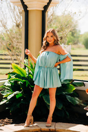 Ready For Spring Slit Sleeve Romper (Dusty Blue)