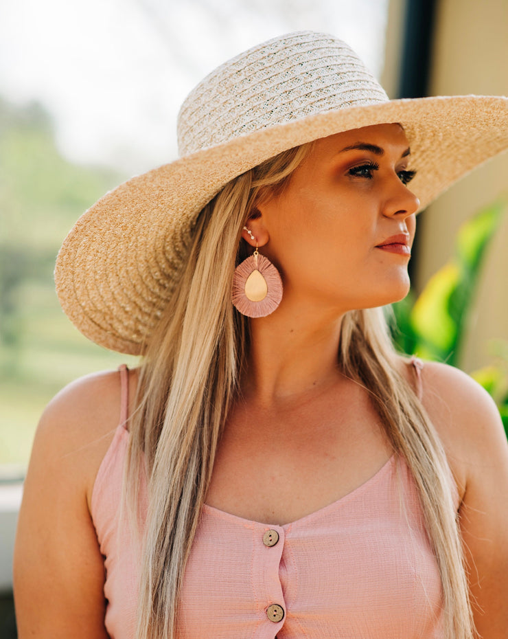 Dusty Pink Tear Drop Tassel Earrings