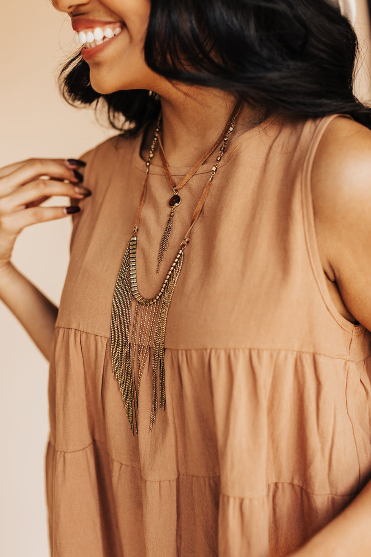 Boho Babe Tassel Charm Necklace (Brown)