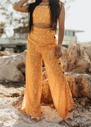 Sun Kissed Two-Piece Floral Pant Set (Orange)