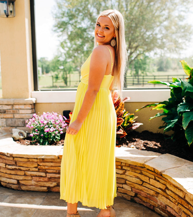 Perfectly Pleated Maxi Dress (Yellow)