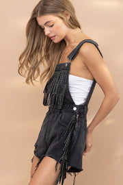 Golly Miss Dolly Fringe Denim Overalls (Black)