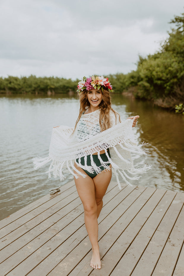 Bohemian Beach Babe Tassel Shawl (Ivory)