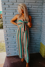 Seafoam Green Striped Strapless Jumpsuit