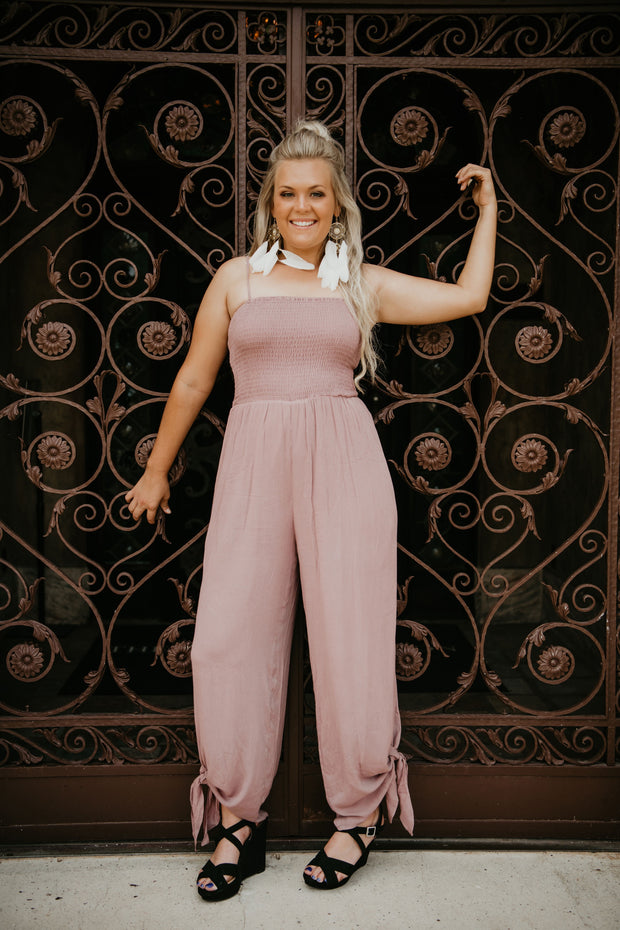 Knot Your Average Smocked Jumpsuit (Mauve)