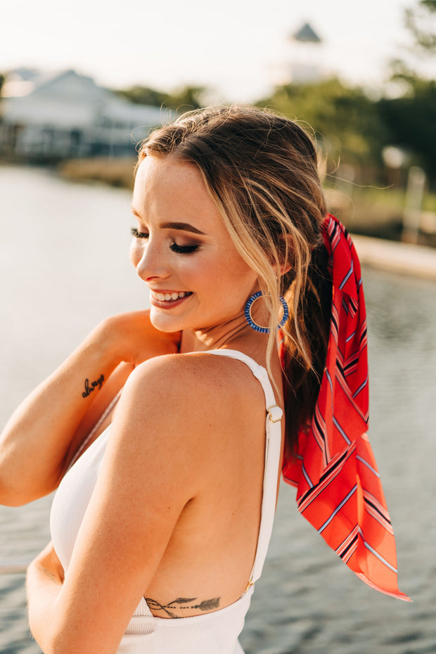 All American Striped Scarf Ponytail (Red)