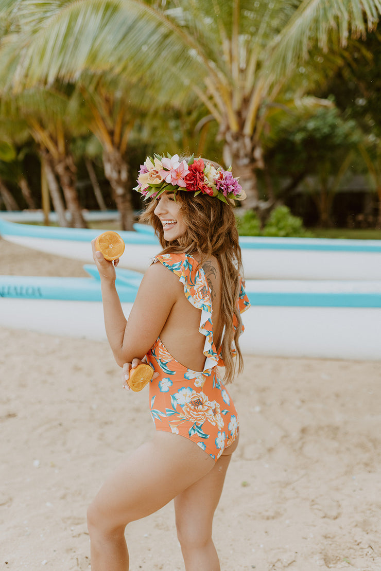 Aloha State of Mind Floral One Piece Bikini (Orange)