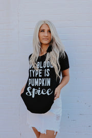 My Blood Type is Pumpkin Spice Graphic T-Shirt (Black)