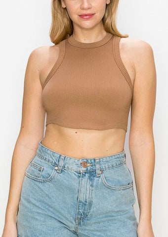 So Basic Sleeveless Crop Top (Cafe)