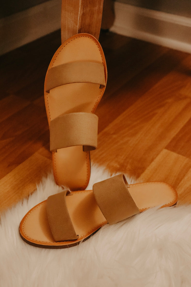 Faux Suede Double Strap Sandals