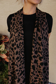 Sleeveless Safari Leopard Print Cardigan