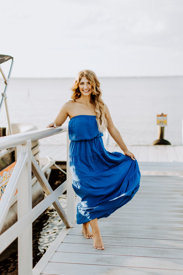 Come Sail Away Strapless Layered Maxi Dress (Royal Blue)