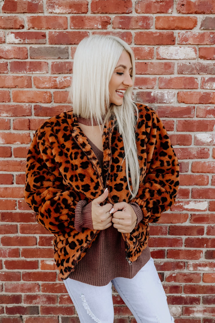 Faux Fur Leopard Print Jacket