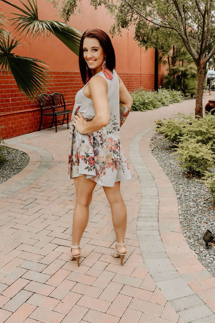 Heather Grey Floral Swing Dress