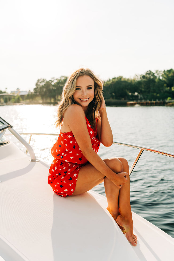 Star Spangled Sleeveless Romper (Red)