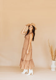 Forever Boho Floral Cut Out Maxi Dress (Camel)