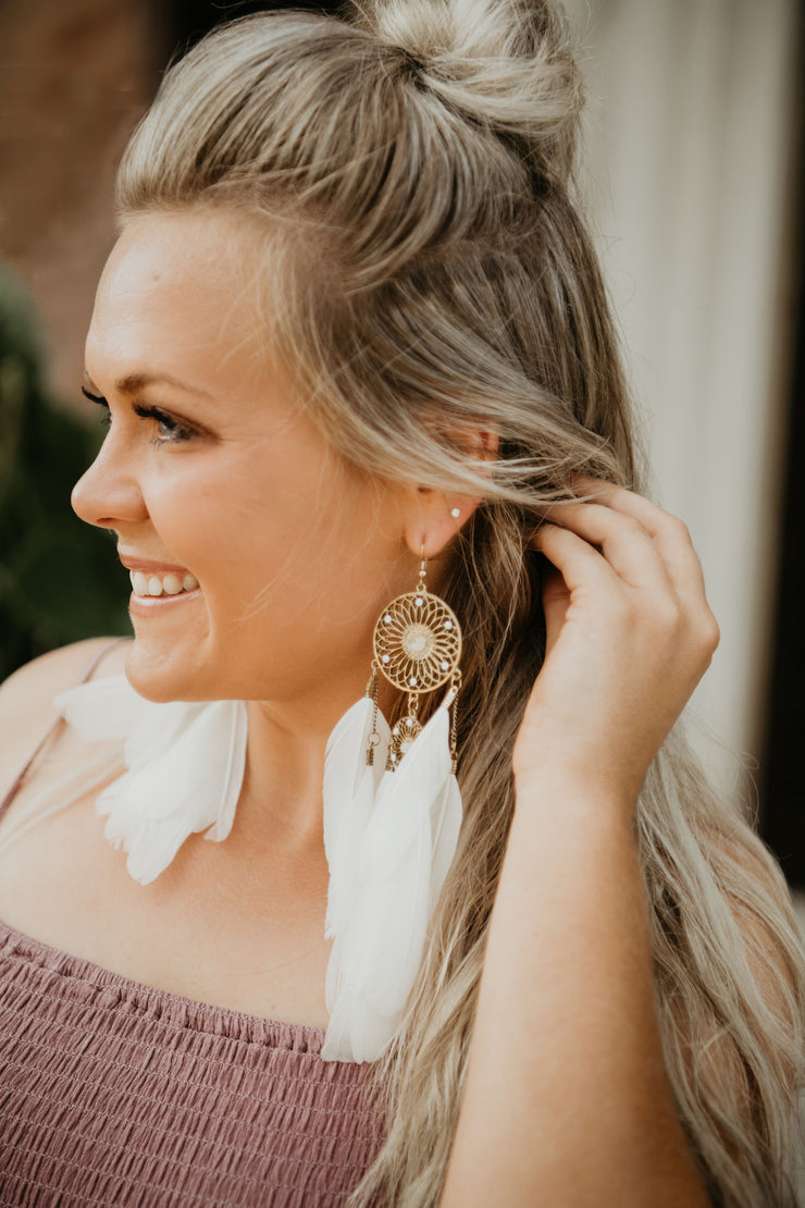 Antique Ivory Feathered Statement Earrings