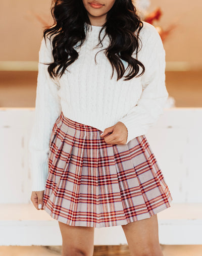 The Cold Never Bothered Me Anyway Plaid Pleated Skort