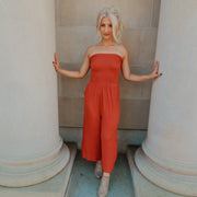 Keep it Real Rust Strapless Jumpsuit