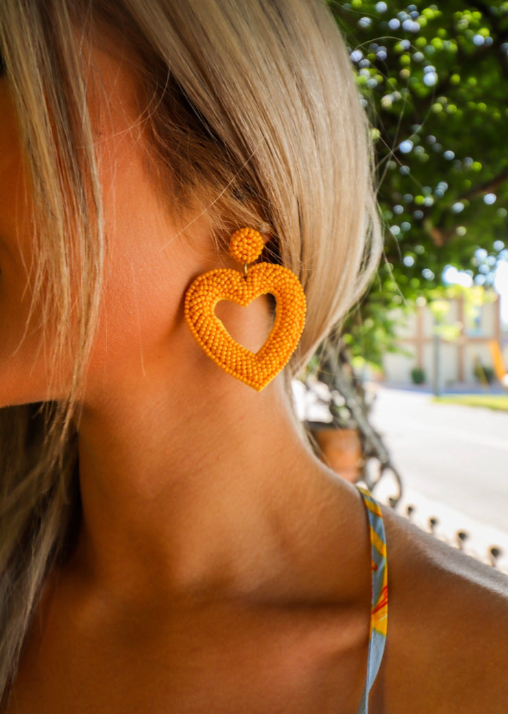 Heart Shaped Beaded Drop Earrings