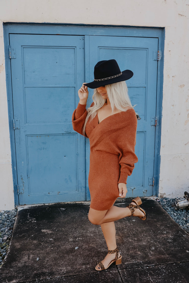 Rust Wrap Sweater Dress