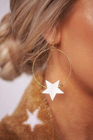 Star Spangled Hoop Earrings (White)