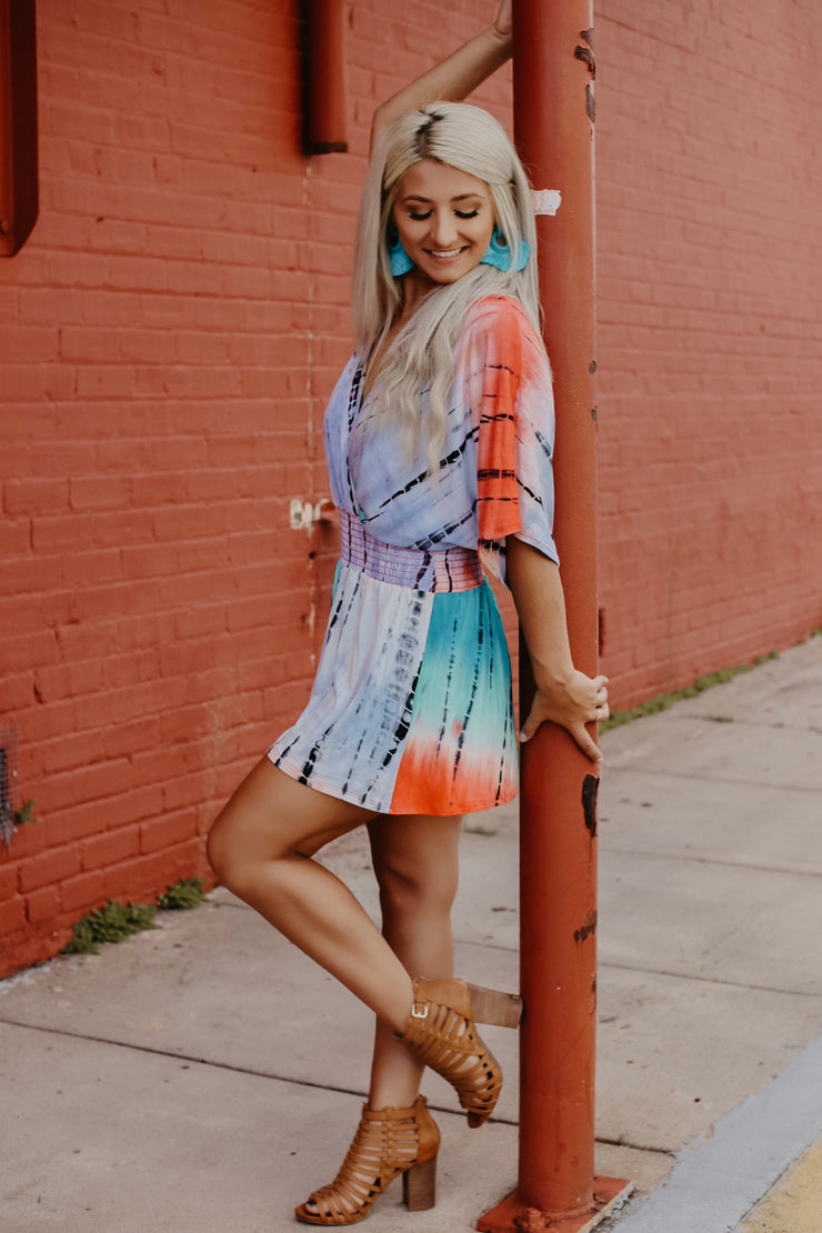 Daisy Deep V Tie Dye Romper