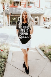 My Blood Type is Pumpkin Spice Graphic T-Shirt (Black)