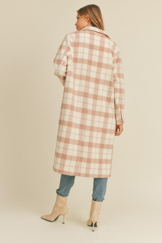 Don’t make me Blush Oversized Plaid Midi Coat (Pink)