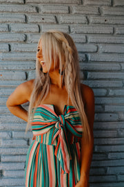 Seafoam Green Striped Strapless Jumpsuit