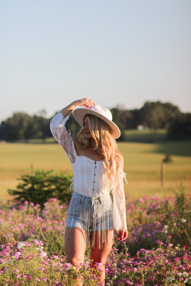 In Your Wildest Dreams Off the Shoulder Corset Top (White)