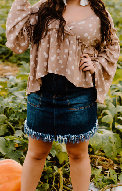 Denim Dream Boho Frayed Skirt (Medium Blue)