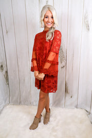 Rust Lace Belle Sleeve Dress