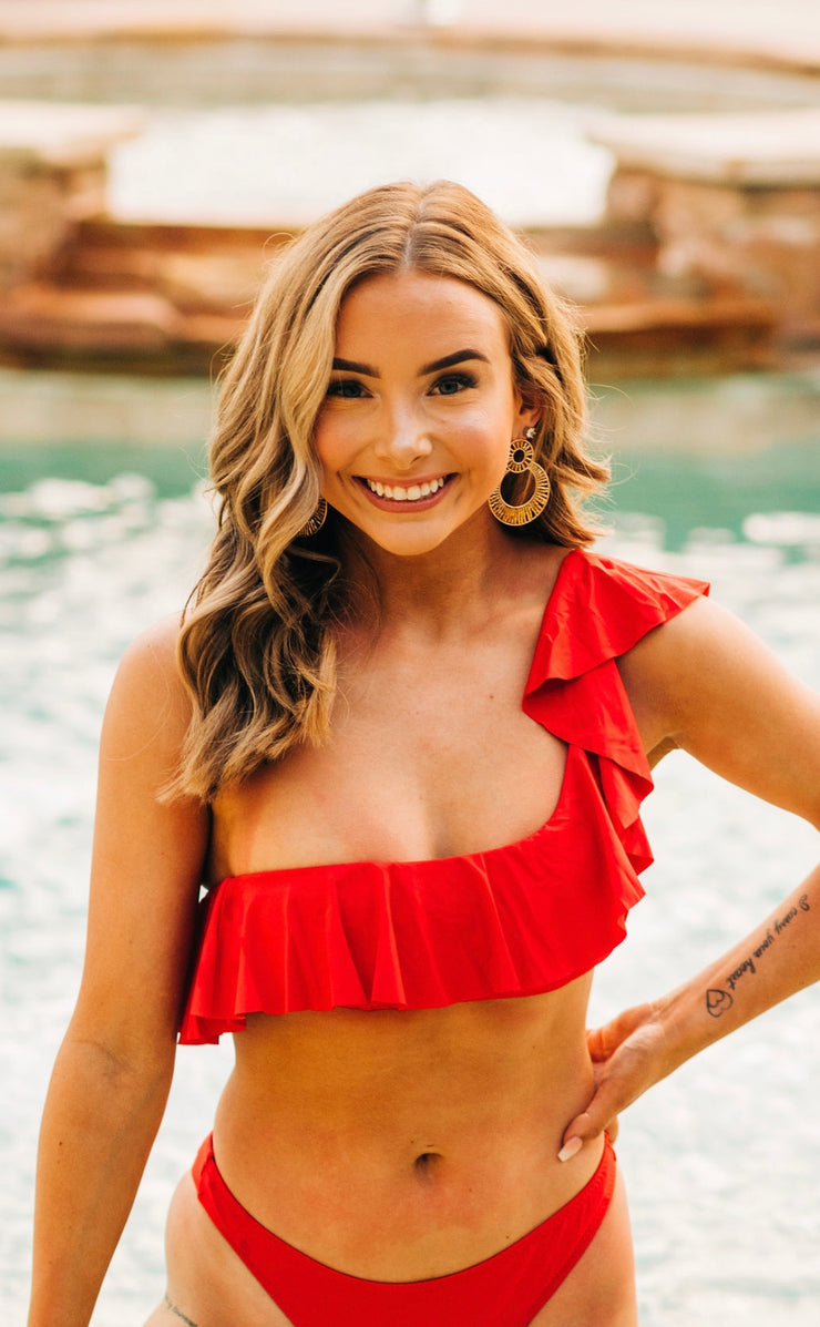 Radiant In Red Ruffle Bikini Top