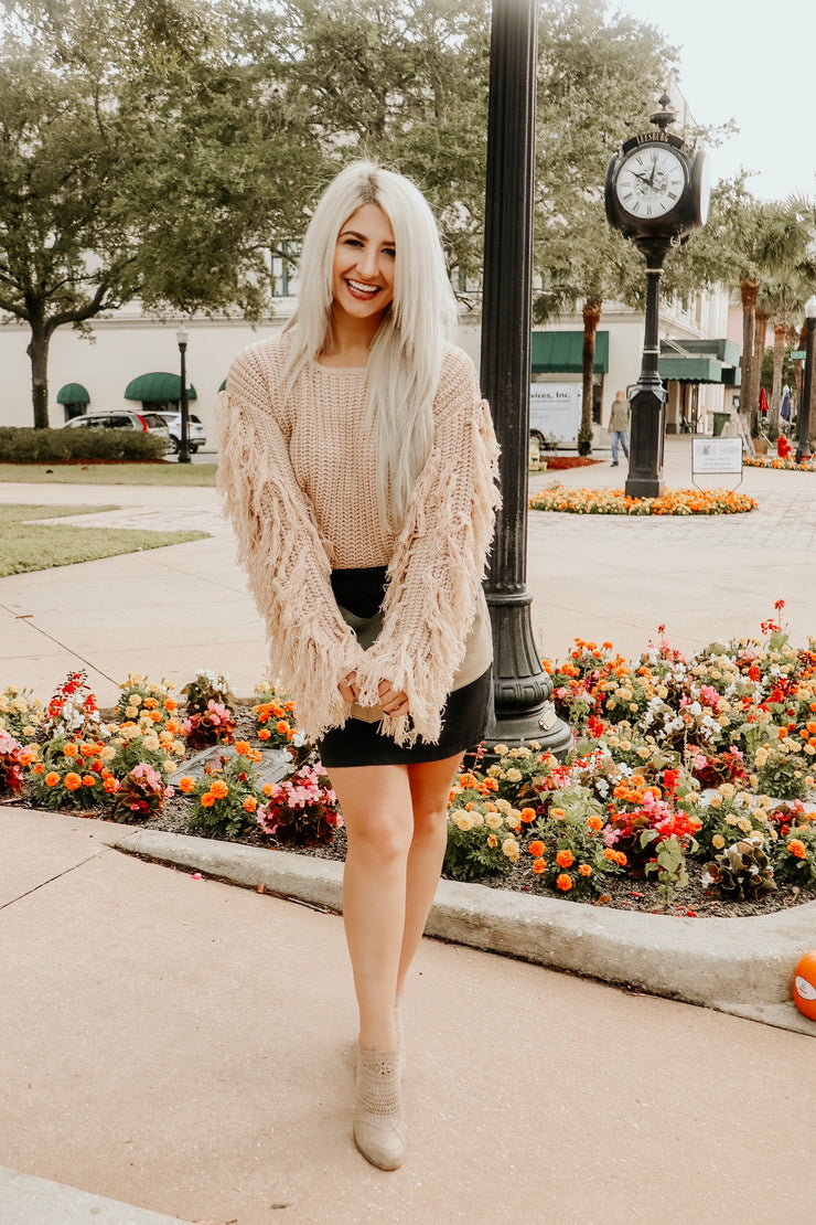 Fringe Sleeve Cropped Sweater