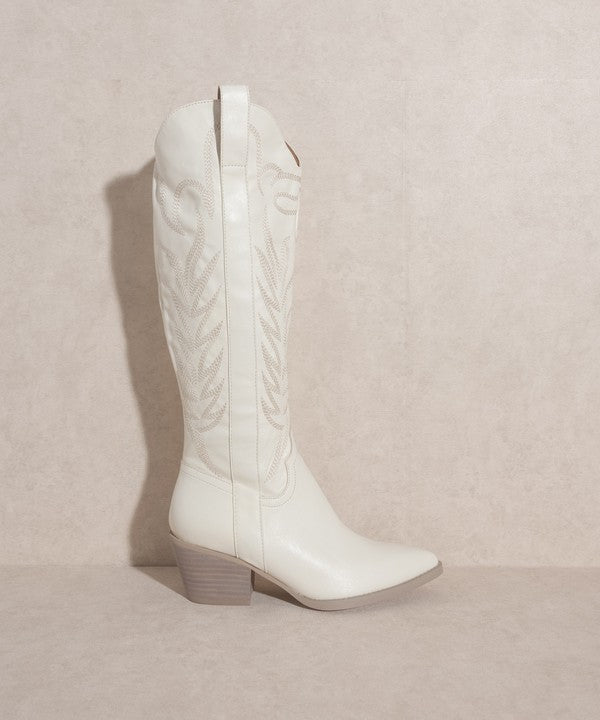 Giddy’ on Up Faux Leather Western Boots (Ivory)