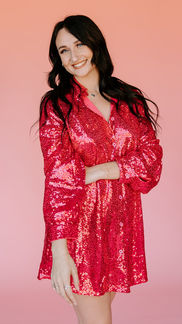 Can't Dull My Sparkle Sequin T-shirt Dress (Pink)