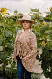 Fall Floral Belle Sleeve Top (Taupe)