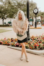 Fringe Sleeve Cropped Sweater