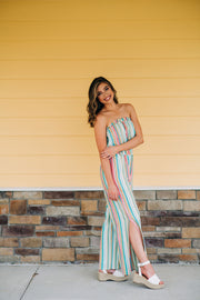 All For Spring Striped Strapless Jumpsuit