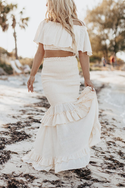 Bohemian Beach Babe Two-Piece Skirt Set (Cream)