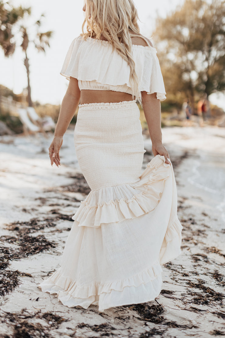 Bohemian Beach Babe Two-Piece Skirt Set (Cream)