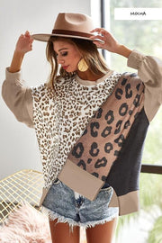 Oversized Leopard Block Pull Over Top (Taupe)