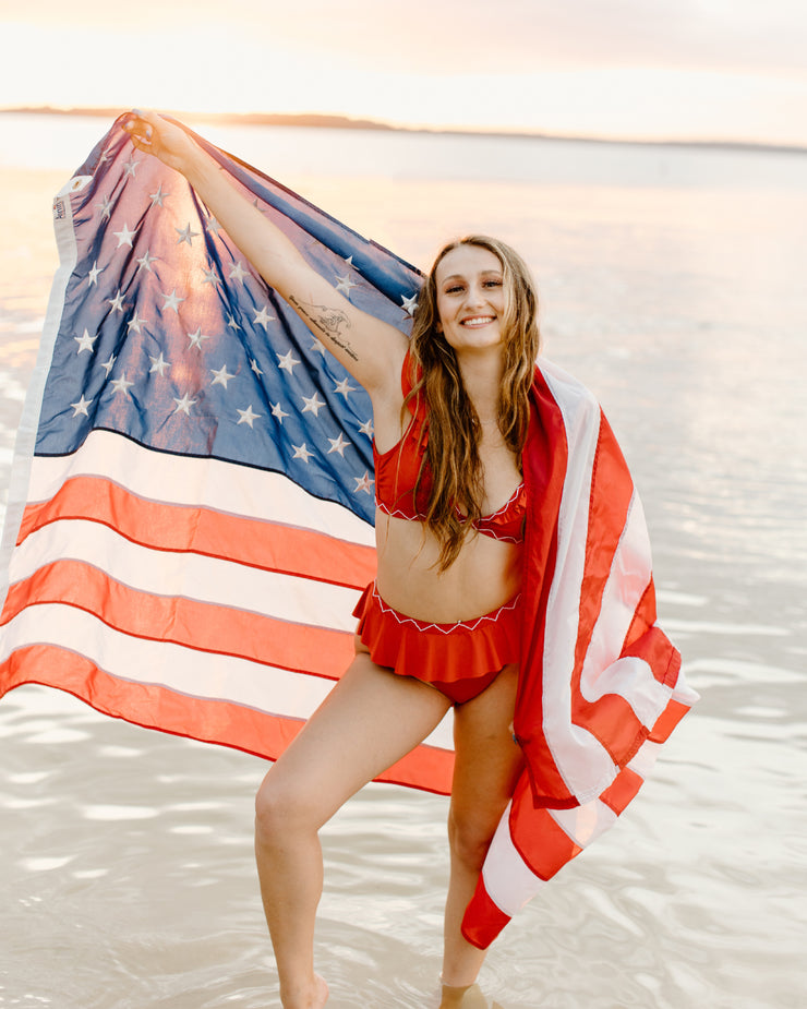 Lady in Red Ruffle High Wasted Bikini Bottoms