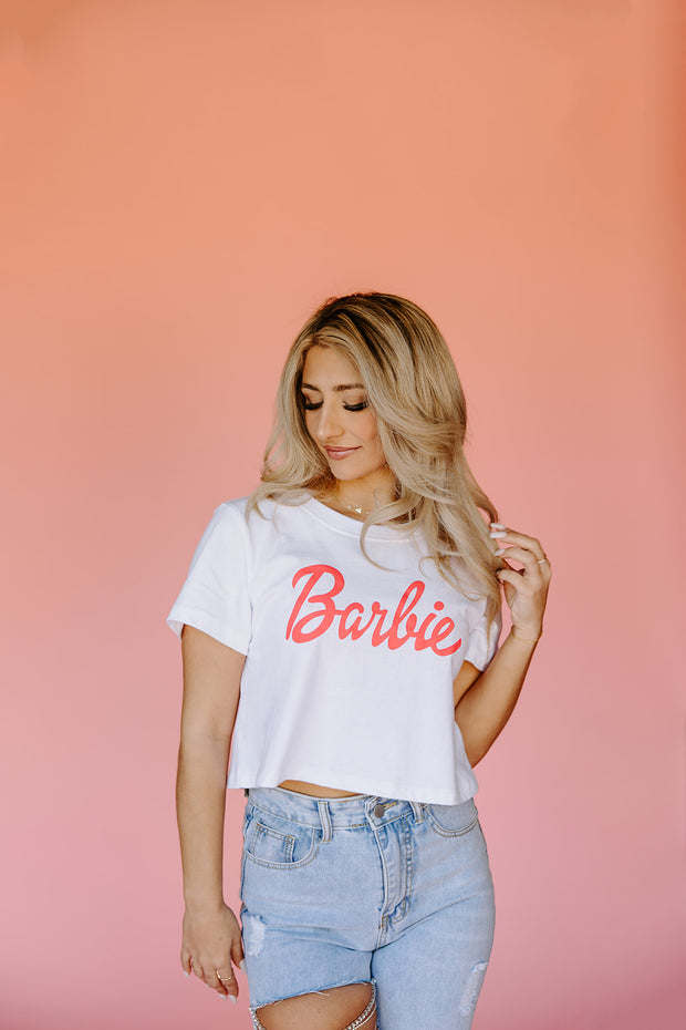 Barbie Graphic Crop Tee (White)