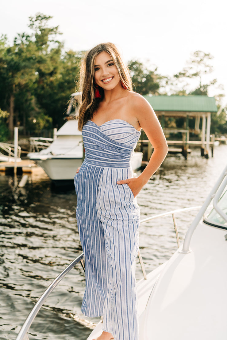 Bold Stripes Strappless Jumpsuit