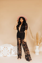 Bohemian Laced Clarity Crochet Jumpsuit (Black)