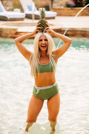 Sea Green Belted High Wasted Bikini Bottom